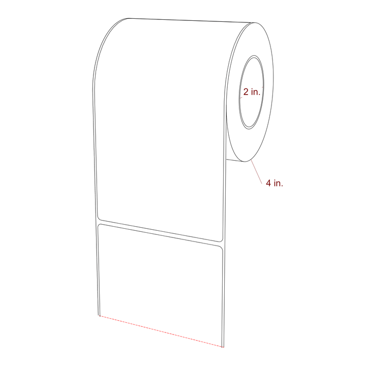 4 Inch x 7 Inch Rectangle Inkjet Label Roll - 2 Inch Core - 4 Inch Roll OD - 3D Perspective
