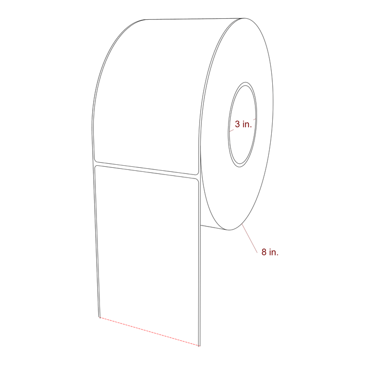 4 Inch x 7 Inch Rectangle Inkjet Label Roll - 3 Inch Core - 8 Inch Roll OD - 3D Perspective