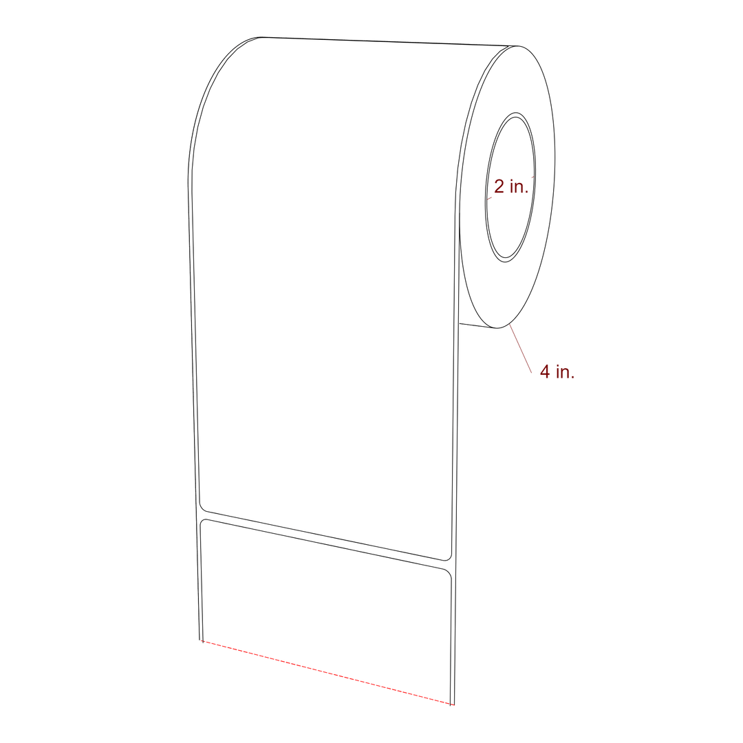 4 Inch x 8 Inch Rectangle Inkjet Label Roll - 2 Inch Core - 4 Inch Roll OD - 3D Perspective