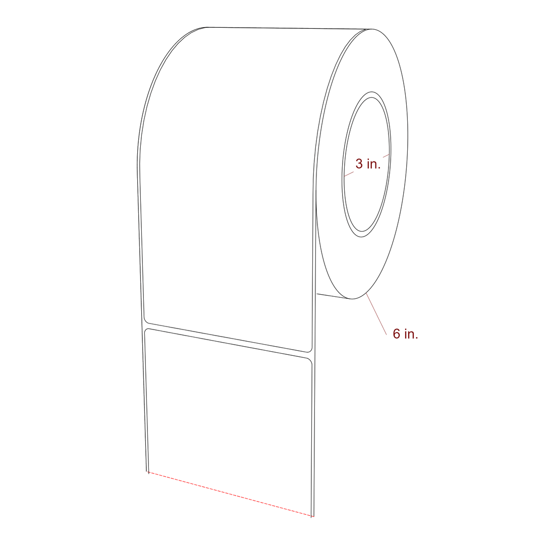 4 Inch x 8 Inch Rectangle Inkjet Label Roll - 3 Inch Core - 6 Inch Roll OD - 3D Perspective