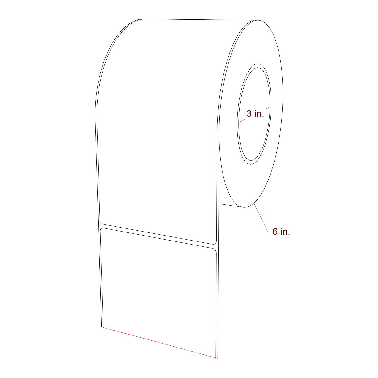 4 Inch x 8 Inch Rectangle Inkjet Label Roll - 3 Inch Core - 6 Inch Roll OD - 3D Perspective