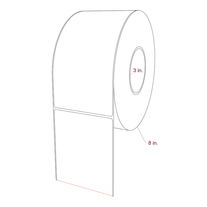4 Inch x 8 Inch Rectangle Inkjet Label Roll - 3 Inch Core - 8 Inch Roll OD - 3D Perspective