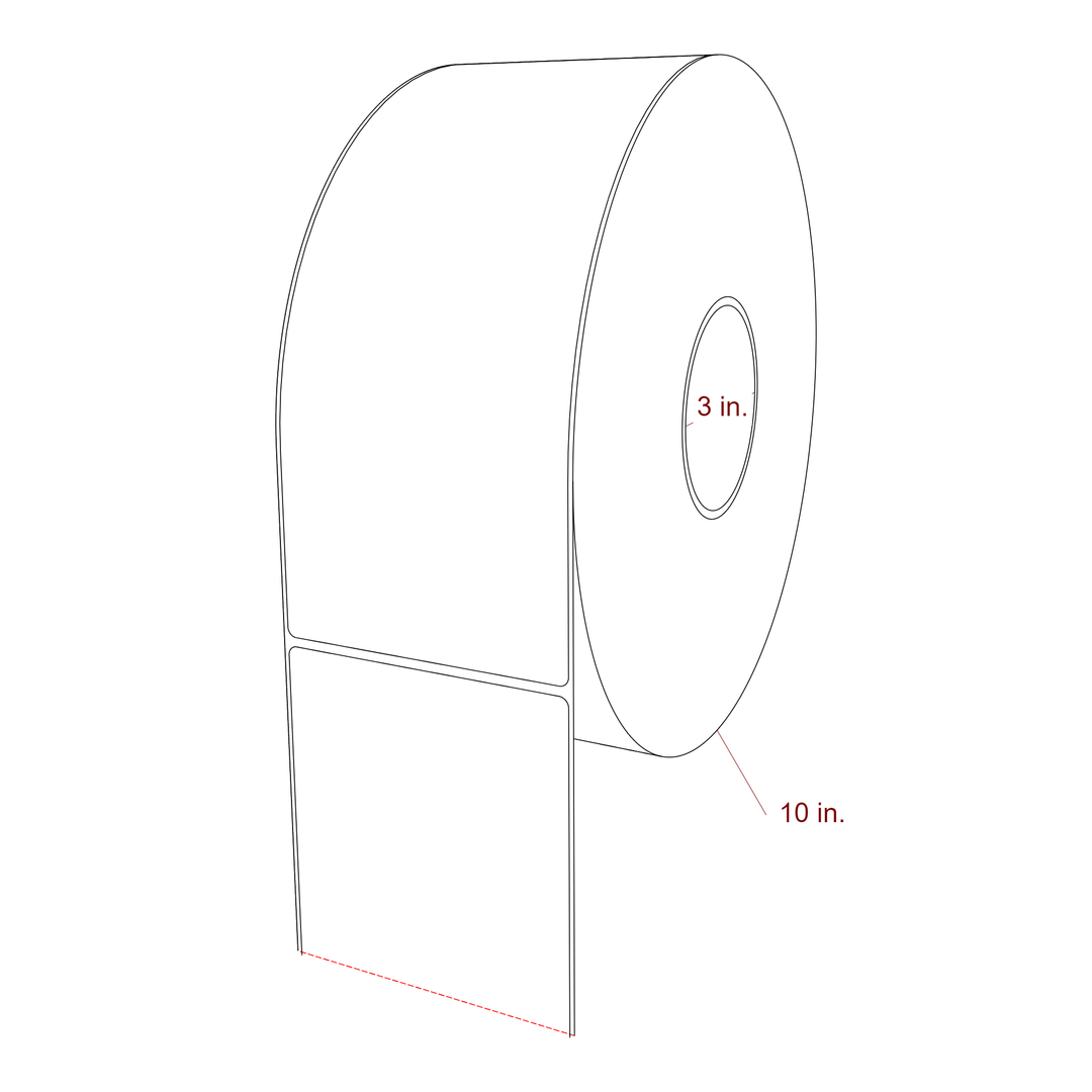 4 Inch x 9.75 Inch Rectangle Inkjet Label Roll - 3 Inch Core - 10 Inch Roll OD - 3D Perspective