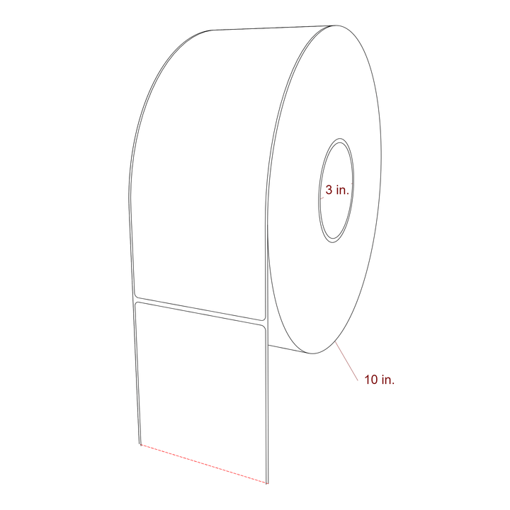 4 Inch x 9.75 Inch Rectangle Inkjet Label Roll - 3 Inch Core - 10 Inch Roll OD - 3D Perspective