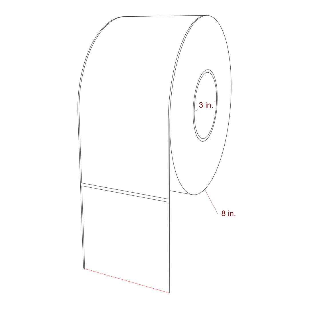 4 Inch x 9 Inch Rectangle Inkjet Label Roll - 3 Inch Core - 8 Inch Roll OD - 3D Perspective