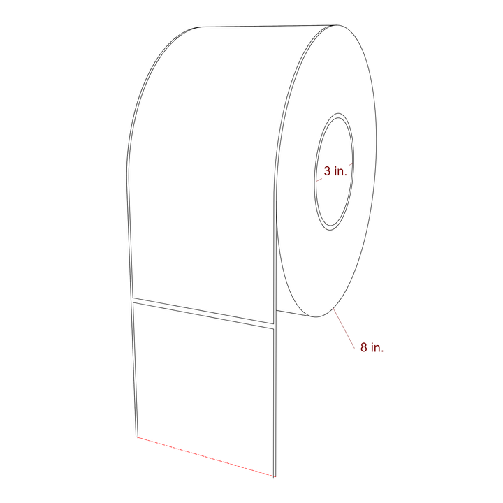 4 Inch x 9 Inch Rectangle Inkjet Label Roll - 3 Inch Core - 8 Inch Roll OD - 3D Perspective
