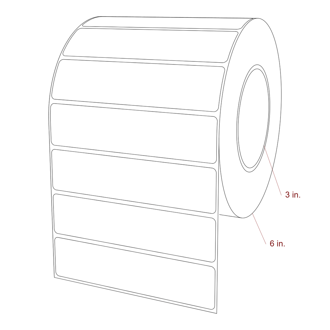 5.25 Inch x 1.25 Inch Rectangle Inkjet Label Roll - 3 Inch Core - 6 Inch Roll OD - 3D Perspective