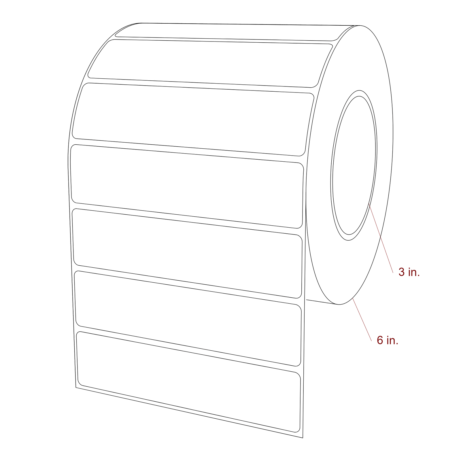 5.25 Inch x 1.25 Inch Rectangle Inkjet Label Roll - 3 Inch Core - 6 Inch Roll OD - 3D Perspective