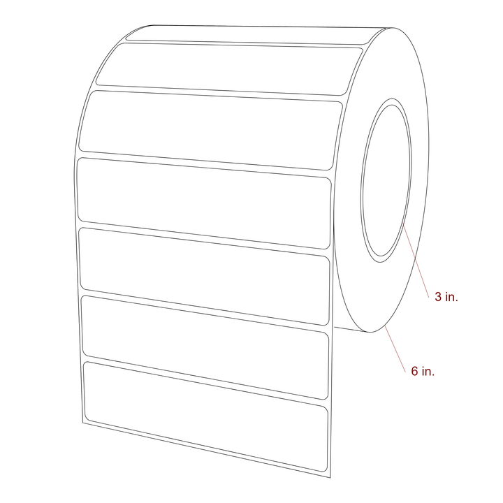 5.25 Inch x 1.25 Inch Rectangle Inkjet Label Roll - 3 Inch Core - 6 Inch Roll OD - 3D Perspective