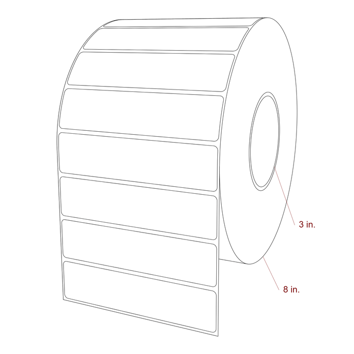 5.25 Inch x 1.25 Inch Rectangle Inkjet Label Roll - 3 Inch Core - 8 Inch Roll OD - 3D Perspective