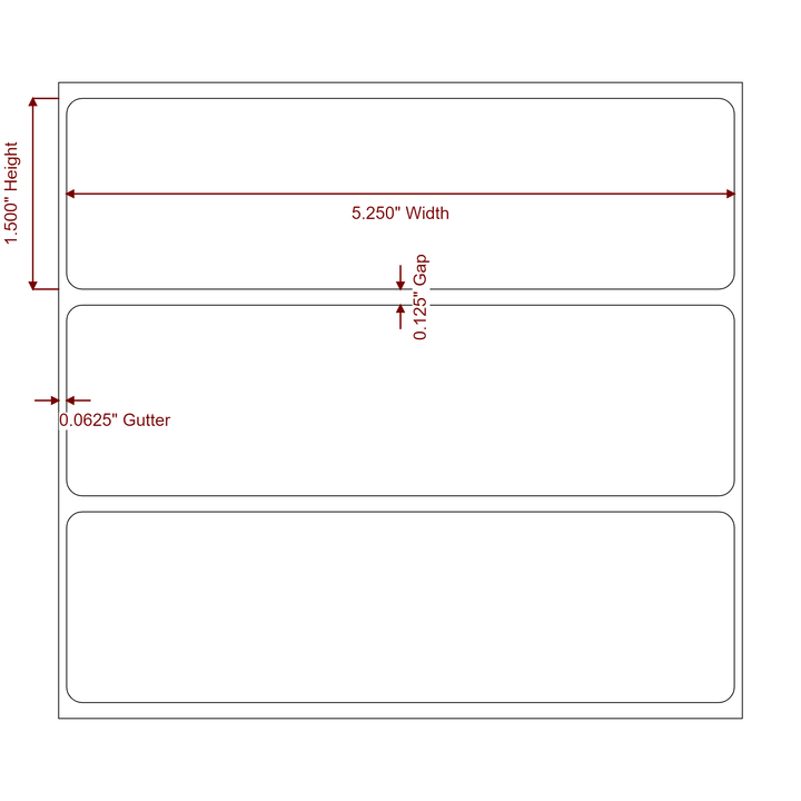 5.25 Inch x 1.5 Inch Rectangle Inkjet Label Roll - 2D Drawing