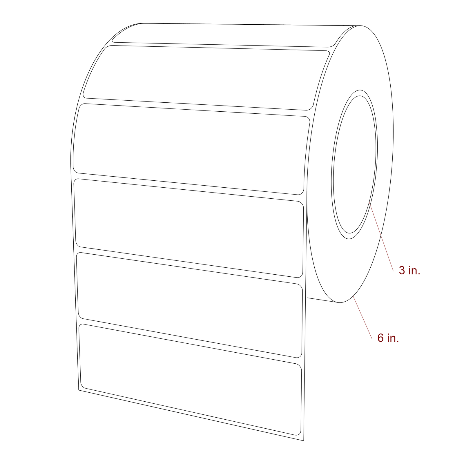 5.25 Inch x 1.5 Inch Rectangle Inkjet Label Roll - 3 Inch Core - 6 Inch Roll OD - 3D Perspective
