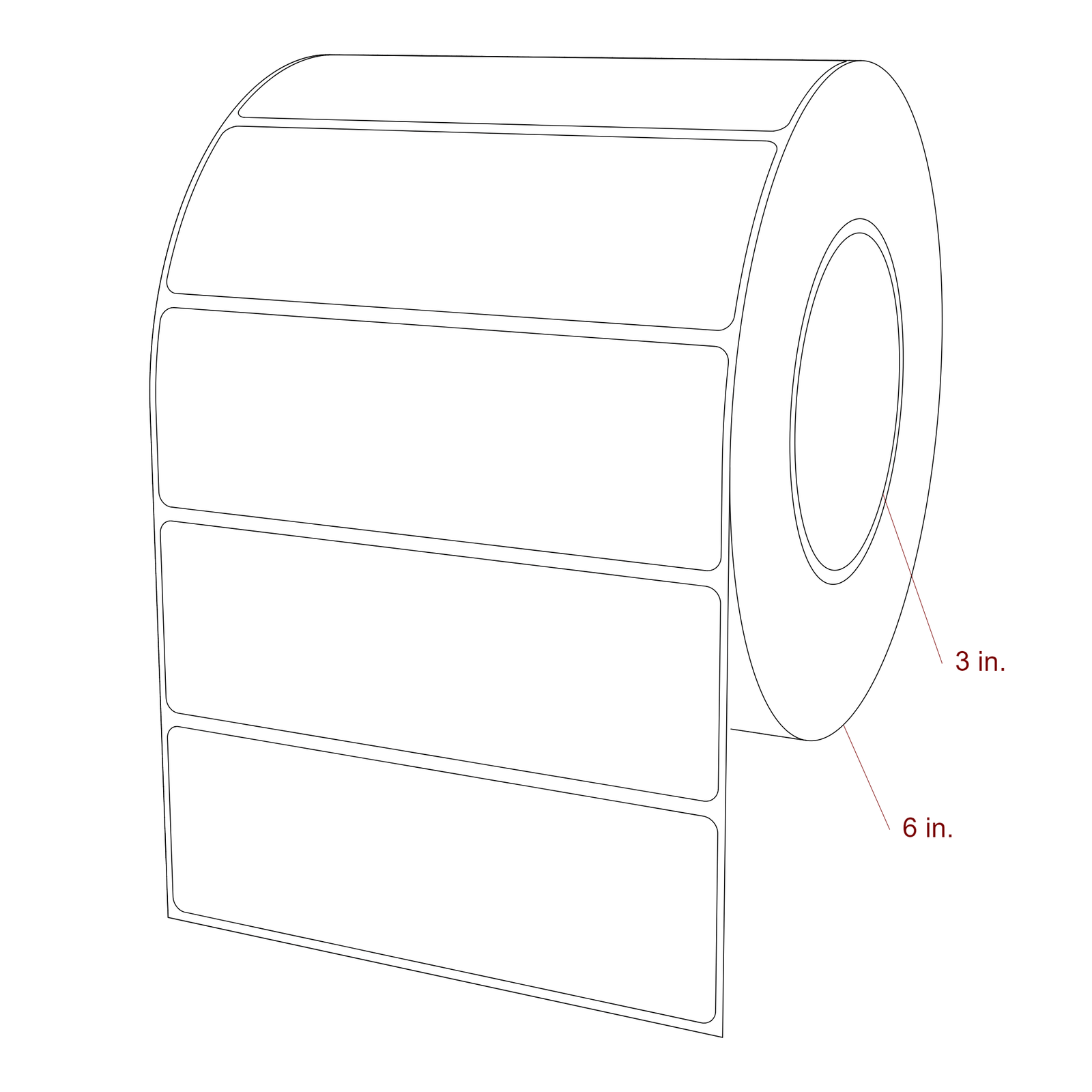 5.25 Inch x 1.75 Inch Rectangle Inkjet Label Roll - 3 Inch Core - 6 Inch Roll OD - 3D Perspective