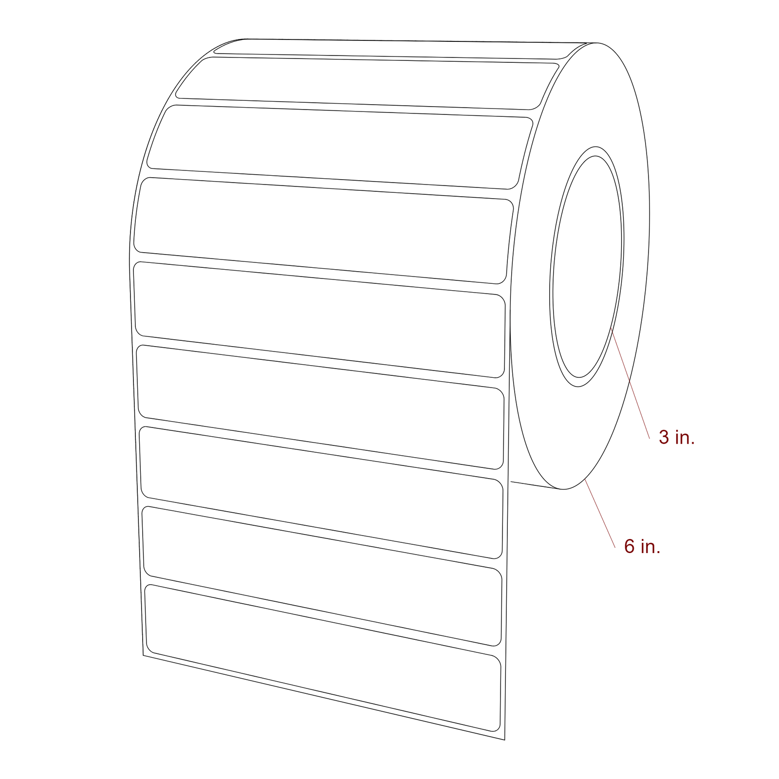 5.25 Inch x 1 Inch Rectangle Inkjet Label Roll - 3 Inch Core - 6 Inch Roll OD - 3D Perspective