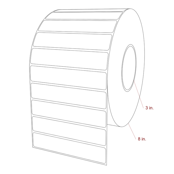 5.25 Inch x 1 Inch Rectangle Inkjet Label Roll - 3 Inch Core - 8 Inch Roll OD - 3D Perspective
