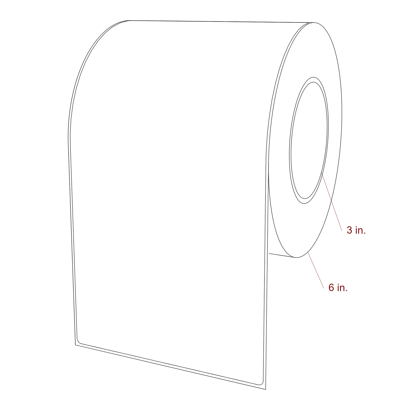 5.25 Inch x 10 Inch Rectangle Inkjet Label Roll - 3 Inch Core - 6 Inch Roll OD - 3D Perspective