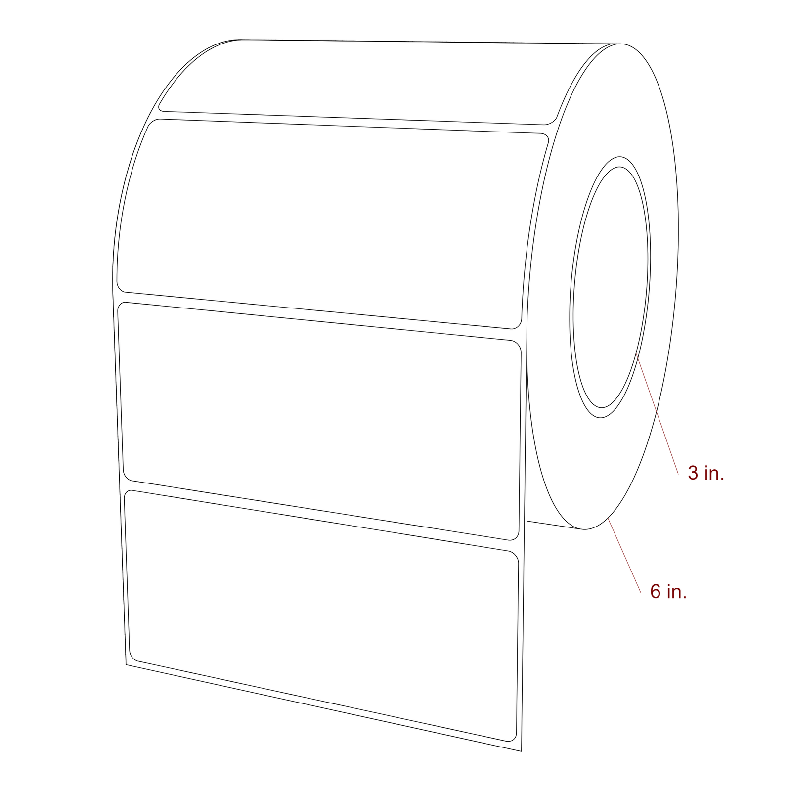 5.25 Inch x 2.25 Inch Rectangle Inkjet Label Roll - 3 Inch Core - 6 Inch Roll OD - 3D Perspective