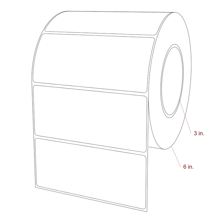 5.25 Inch x 2.25 Inch Rectangle Inkjet Label Roll - 3 Inch Core - 6 Inch Roll OD - 3D Perspective