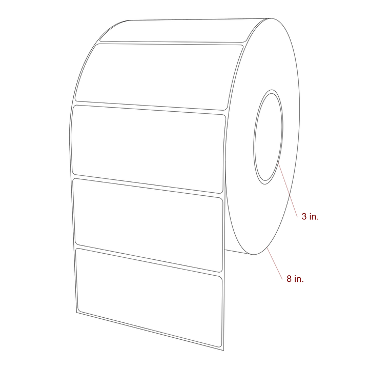5.25 Inch x 2.25 Inch Rectangle Inkjet Label Roll - 3 Inch Core - 8 Inch Roll OD - 3D Perspective