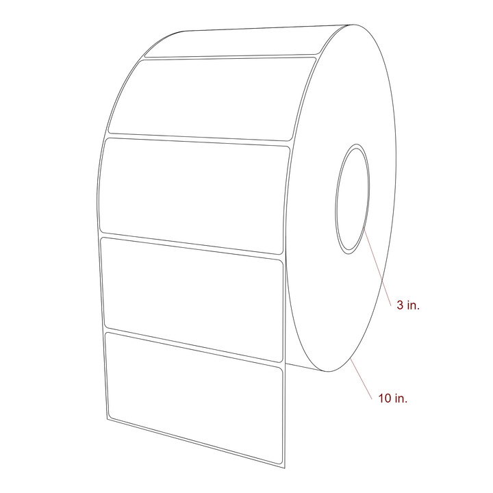 5.25 Inch x 2.5 Inch Rectangle Inkjet Label Roll - 3 Inch Core - 10 Inch Roll OD - 3D Perspective