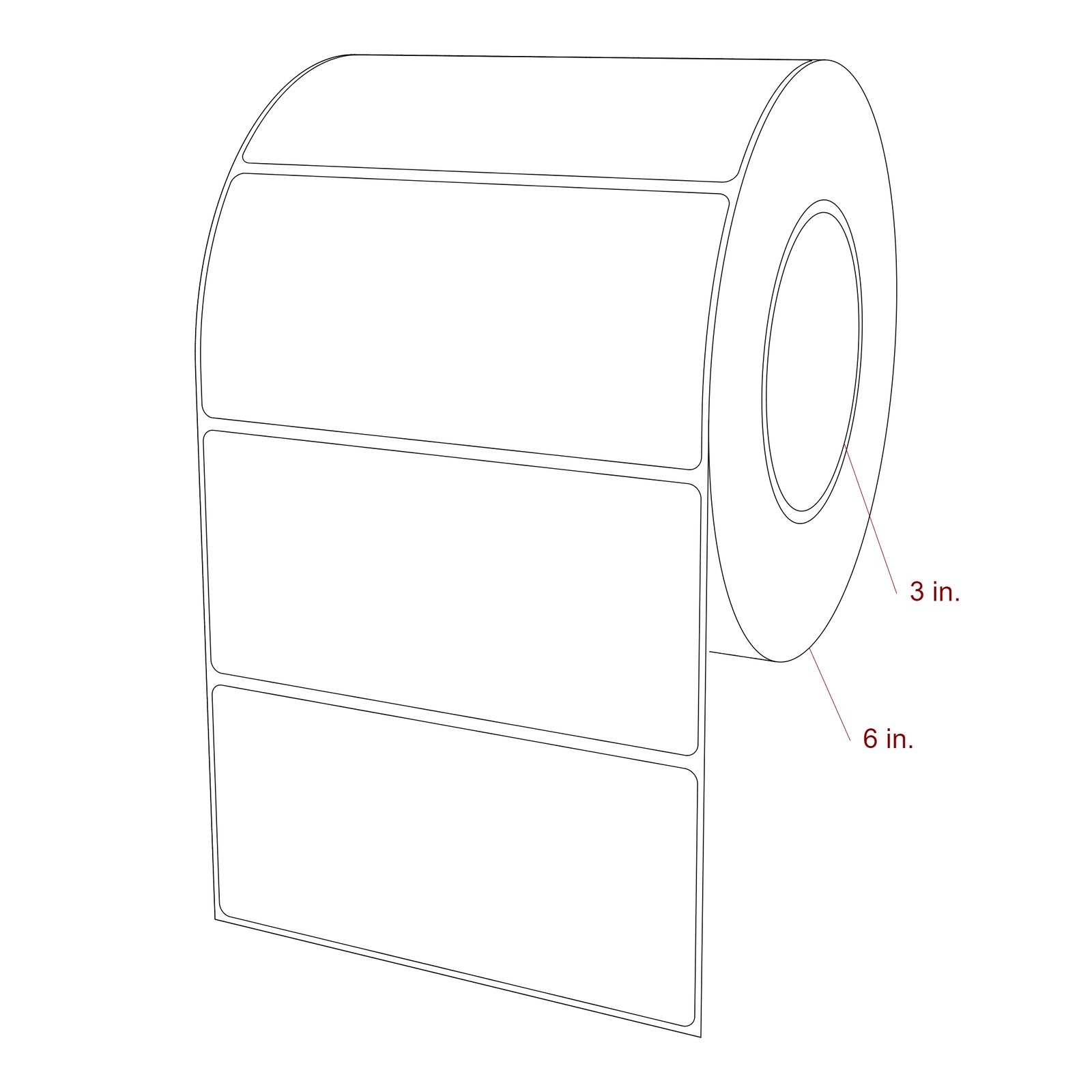 5.25 Inch x 2.5 Inch Rectangle Inkjet Label Roll - 3 Inch Core - 6 Inch Roll OD - 3D Perspective