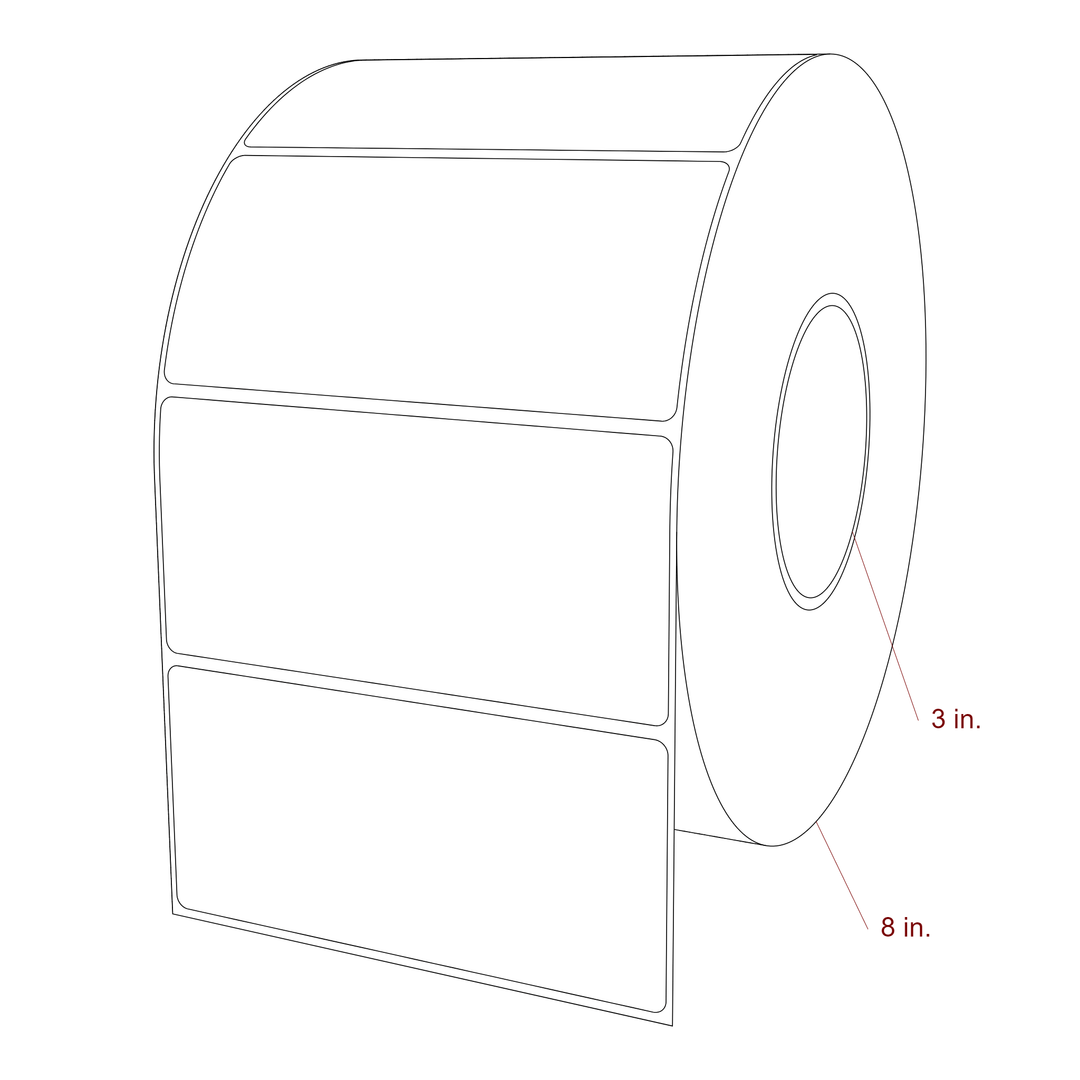 5.25 Inch x 2.5 Inch Rectangle Inkjet Label Roll - 3 Inch Core - 8 Inch Roll OD - 3D Perspective