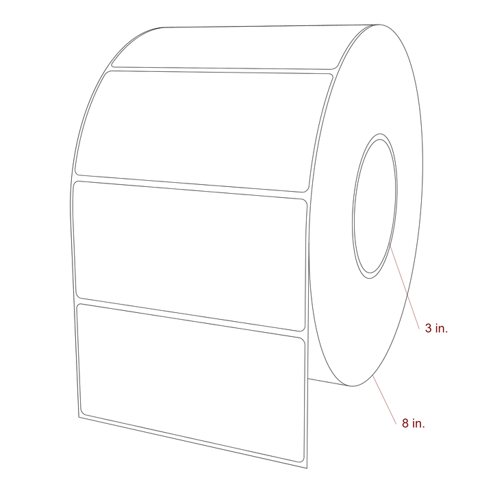 5.25 Inch x 2.5 Inch Rectangle Inkjet Label Roll - 3 Inch Core - 8 Inch Roll OD - 3D Perspective