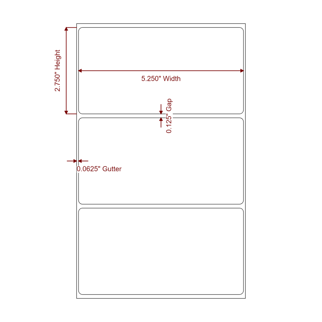 5.25 Inch x 2.75 Inch Rectangle Inkjet Label Roll - 2D Drawing