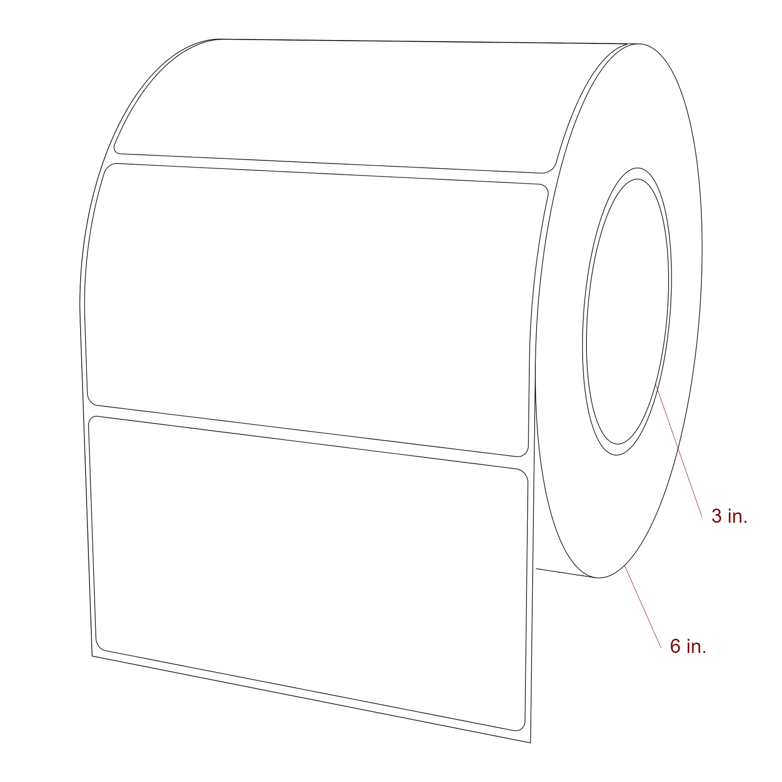 5.25 Inch x 2.75 Inch Rectangle Inkjet Label Roll - 3 Inch Core - 6 Inch Roll OD - 3D Perspective