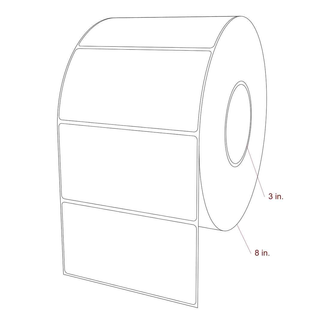 5.25 Inch x 2.75 Inch Rectangle Inkjet Label Roll - 3 Inch Core - 8 Inch Roll OD - 3D Perspective