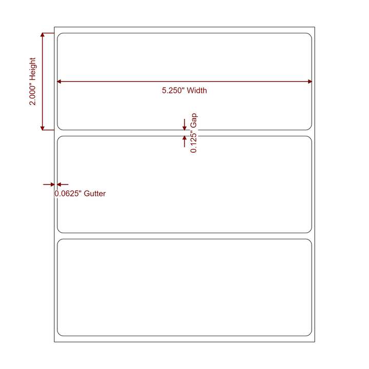 5.25 Inch x 2 Inch Rectangle Inkjet Label Roll - 2D Drawing