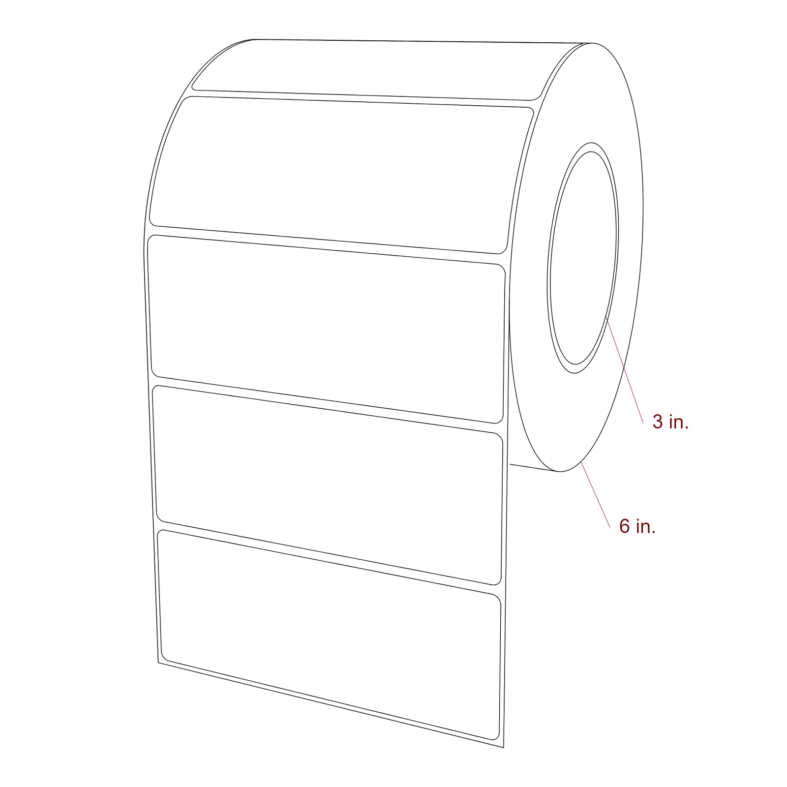 5.25 Inch x 2 Inch Rectangle Inkjet Label Roll - 3 Inch Core - 6 Inch Roll OD - 3D Perspective