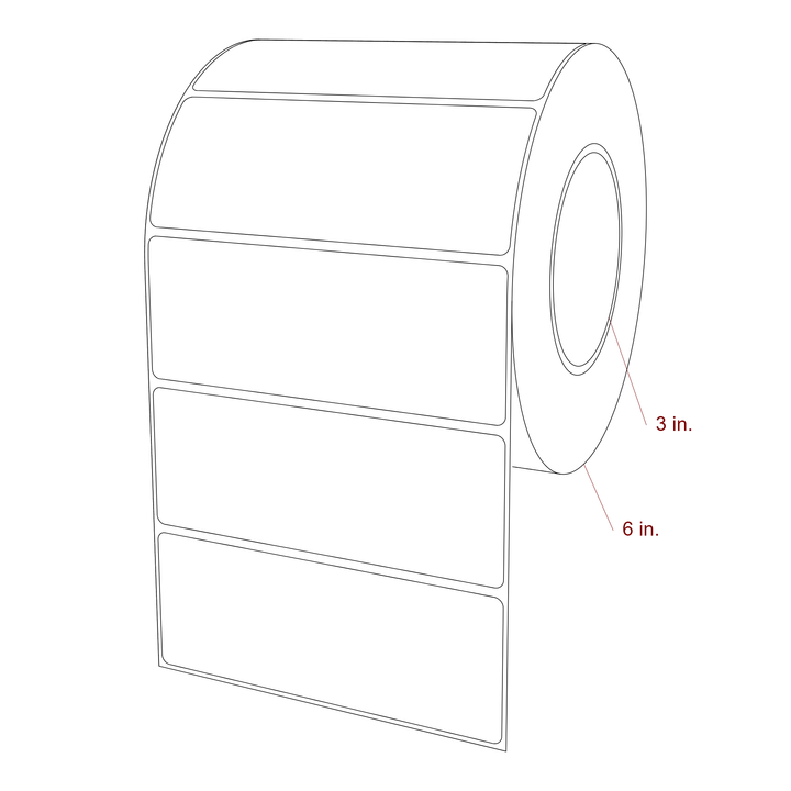 5.25 Inch x 2 Inch Rectangle Inkjet Label Roll - 3 Inch Core - 6 Inch Roll OD - 3D Perspective