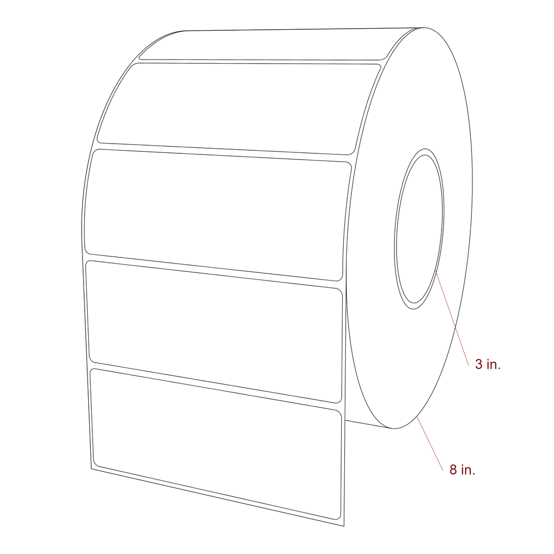 5.25 Inch x 2 Inch Rectangle Inkjet Label Roll - 3 Inch Core - 8 Inch Roll OD - 3D Perspective