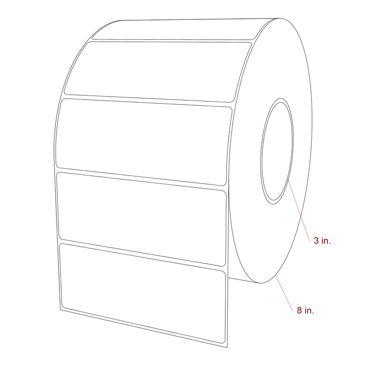 5.25 Inch x 2 Inch Rectangle Inkjet Label Roll - 3 Inch Core - 8 Inch Roll OD - 3D Perspective
