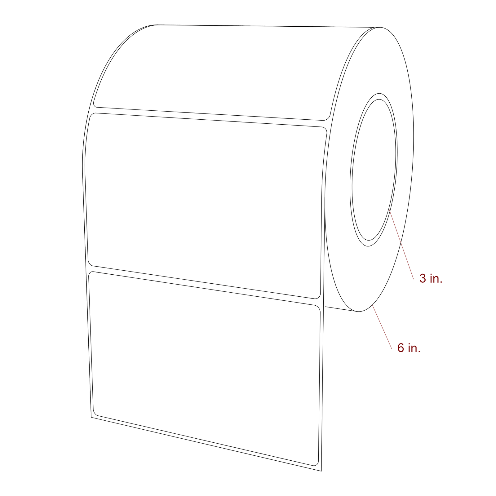 5.25 Inch x 3.25 Inch Rectangle Inkjet Label Roll - 3 Inch Core - 6 Inch Roll OD - 3D Perspective