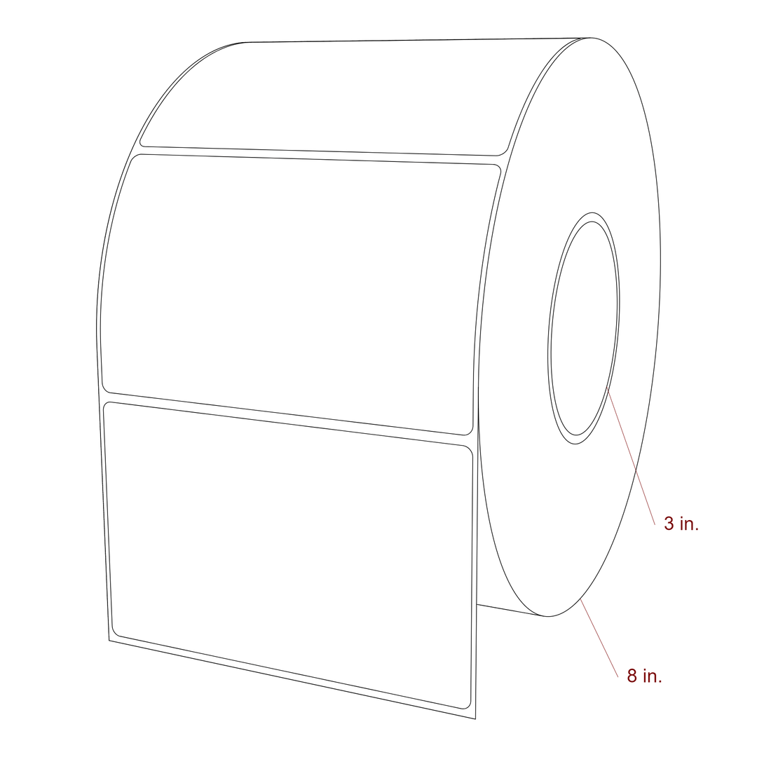 5.25 Inch x 3.25 Inch Rectangle Inkjet Label Roll - 3 Inch Core - 8 Inch Roll OD - 3D Perspective
