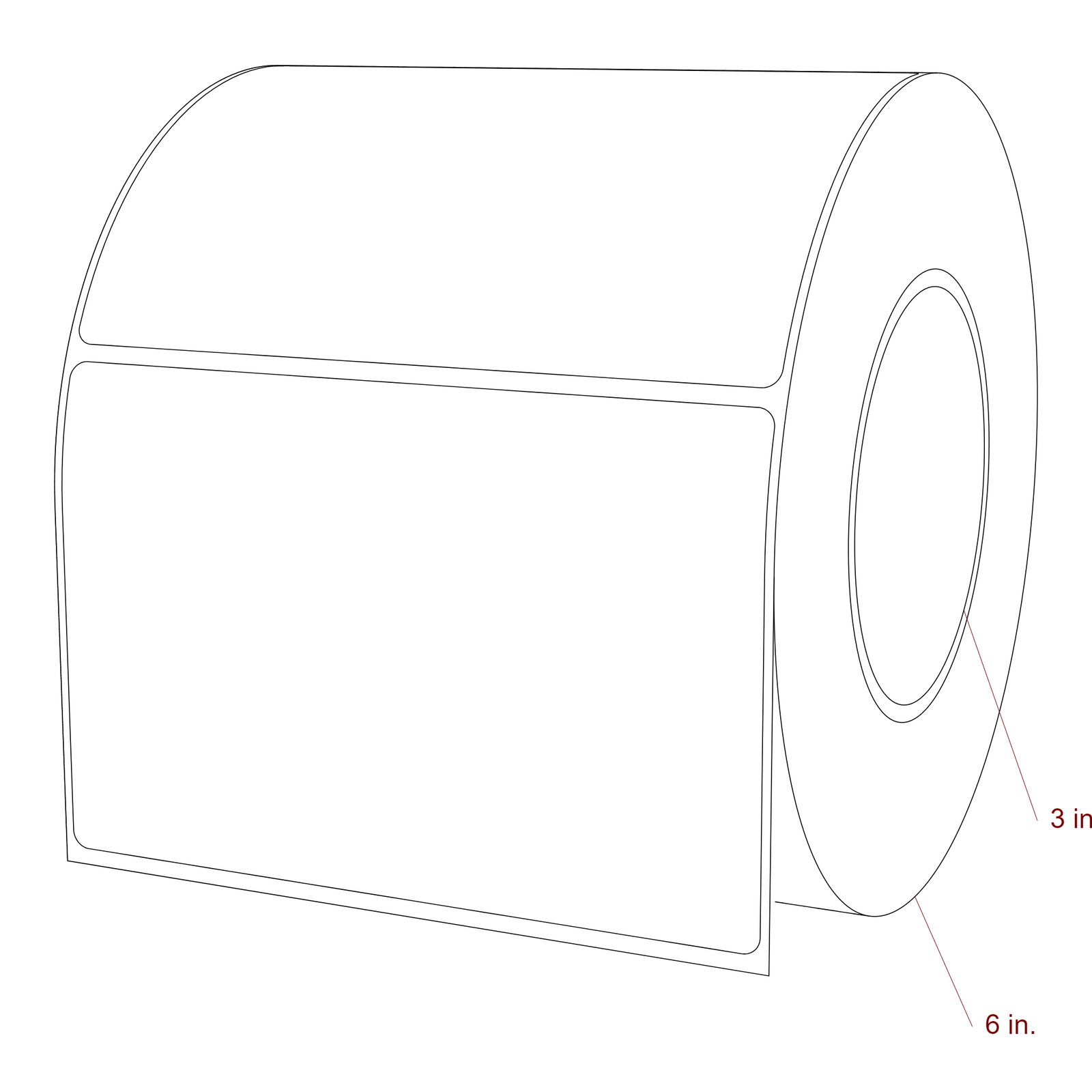 5.25 Inch x 3.5 Inch Rectangle Inkjet Label Roll - 3 Inch Core - 6 Inch Roll OD - 3D Perspective