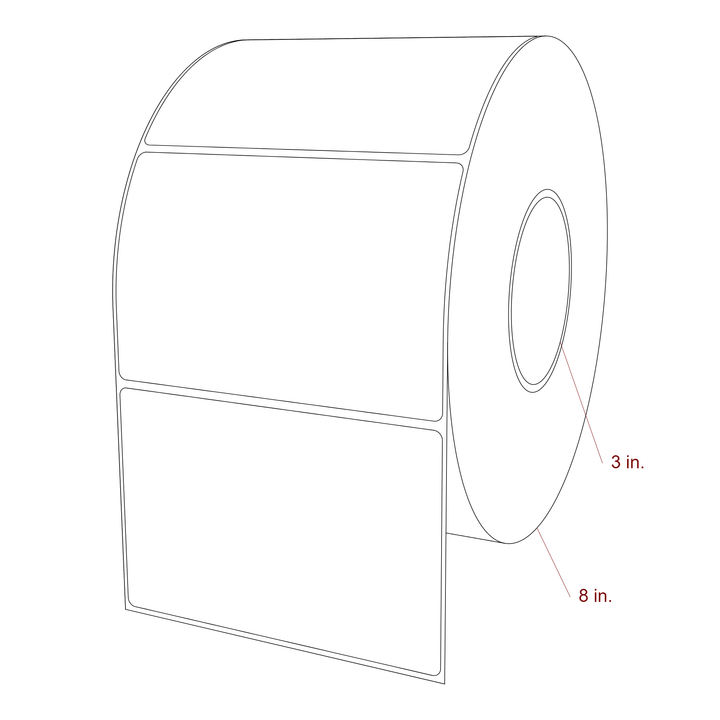 5.25 Inch x 3.5 Inch Rectangle Inkjet Label Roll - 3 Inch Core - 8 Inch Roll OD - 3D Perspective