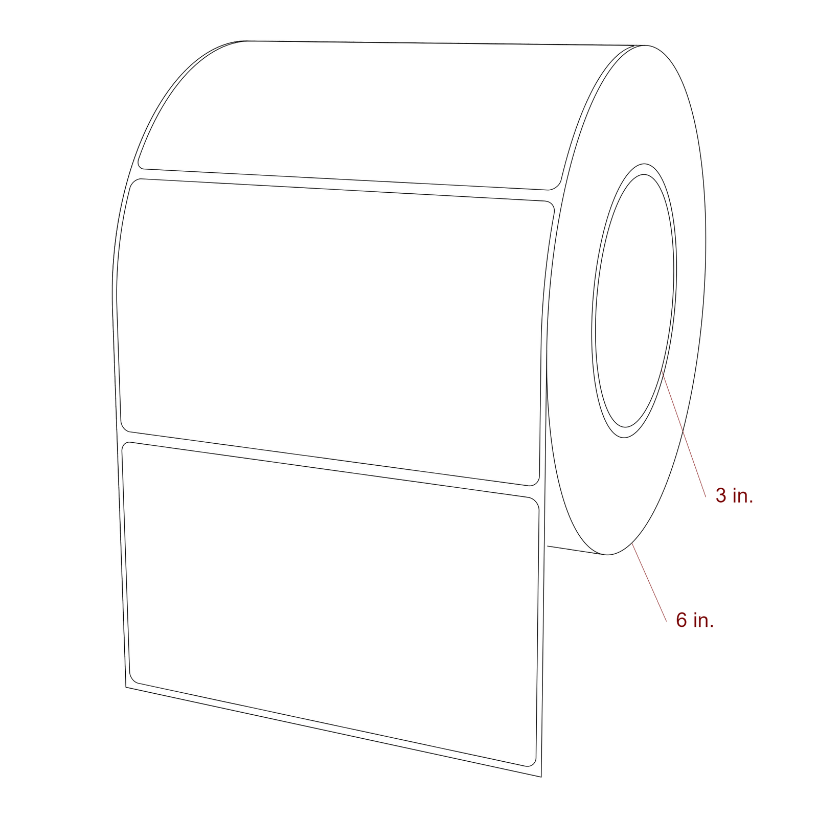 5.25 Inch x 3 Inch Rectangle Inkjet Label Roll - 3 Inch Core - 6 Inch Roll OD - 3D Perspective