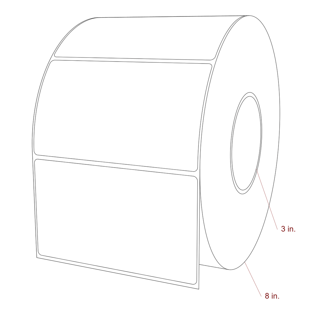 5.25 Inch x 3 Inch Rectangle Inkjet Label Roll - 3 Inch Core - 8 Inch Roll OD - 3D Perspective
