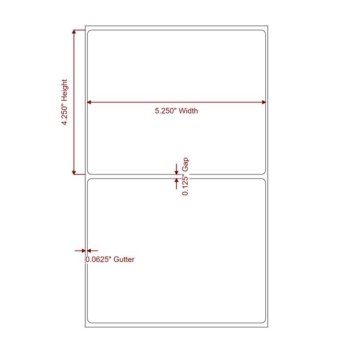 5.25 Inch x 4.25 Inch Rectangle Inkjet Label Roll - 2D Drawing