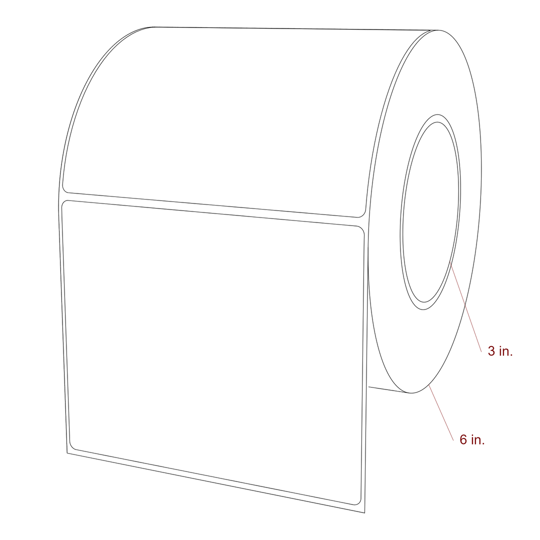 5.25 Inch x 4.25 Inch Rectangle Inkjet Label Roll - 3 Inch Core - 6 Inch Roll OD - 3D Perspective