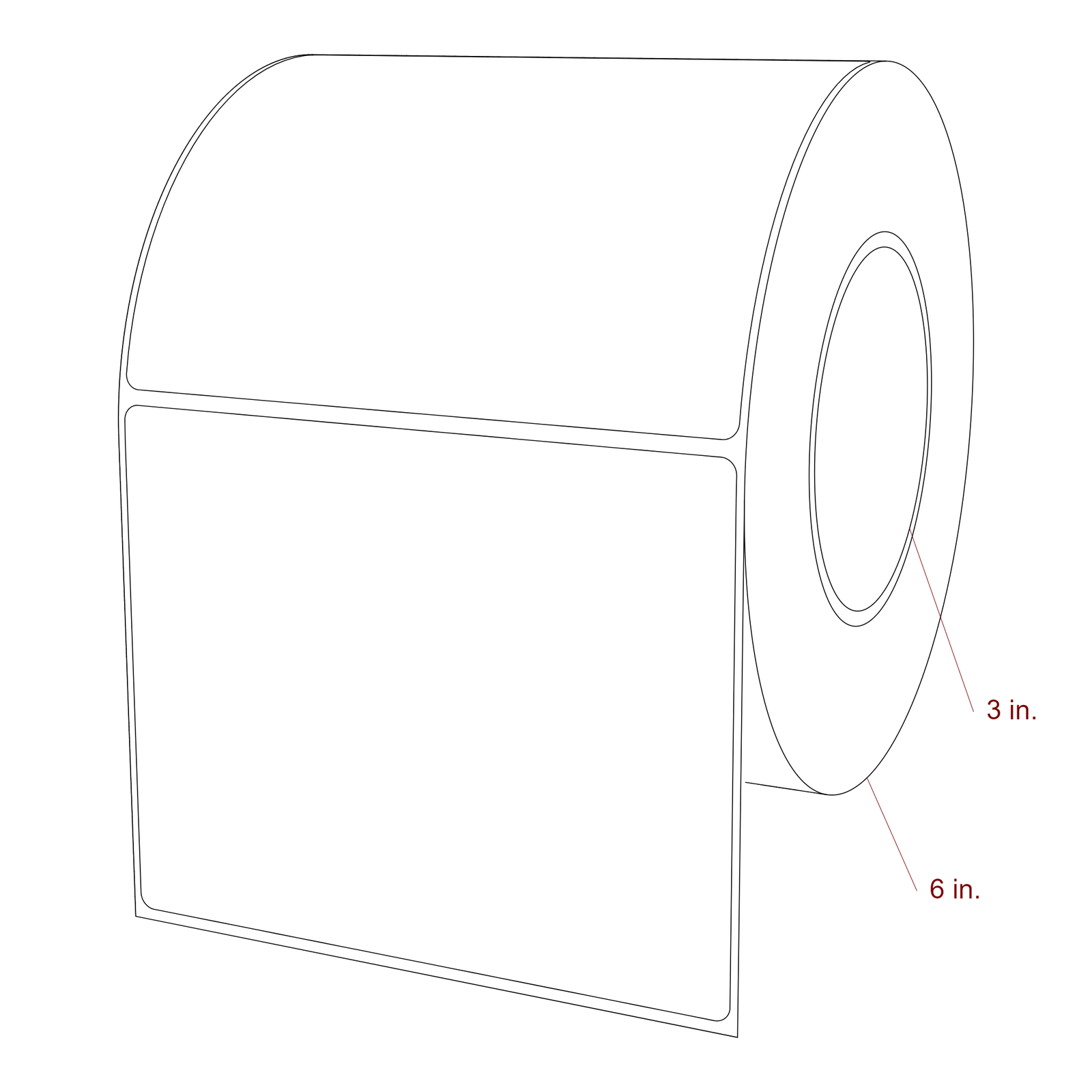 5.25 Inch x 4.25 Inch Rectangle Inkjet Label Roll - 3 Inch Core - 6 Inch Roll OD - 3D Perspective