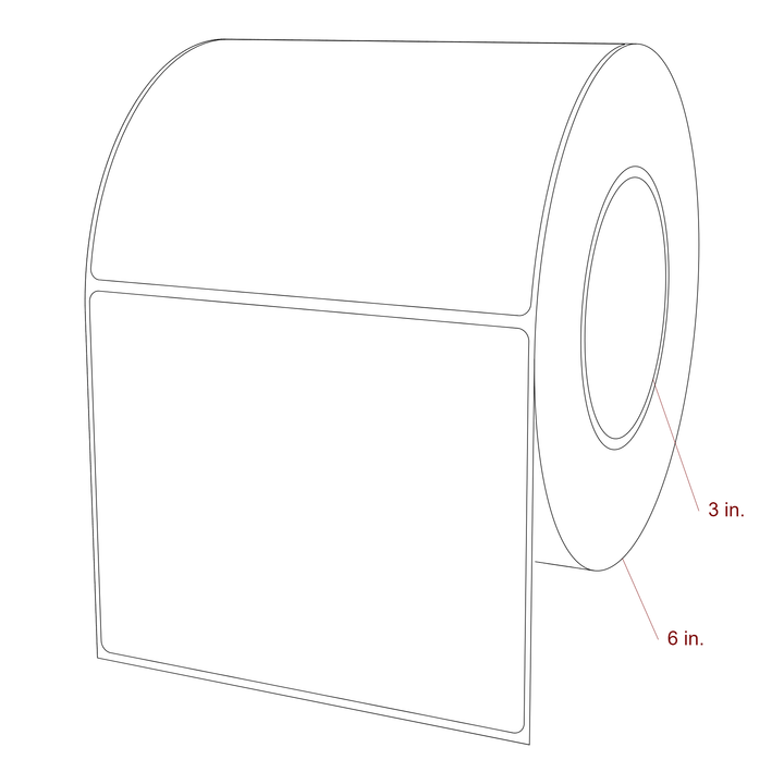 5.25 Inch x 4.25 Inch Rectangle Inkjet Label Roll - 3 Inch Core - 6 Inch Roll OD - 3D Perspective