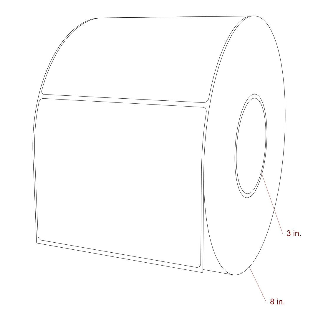 5.25 Inch x 4.25 Inch Rectangle Inkjet Label Roll - 3 Inch Core - 8 Inch Roll OD - 3D Perspective