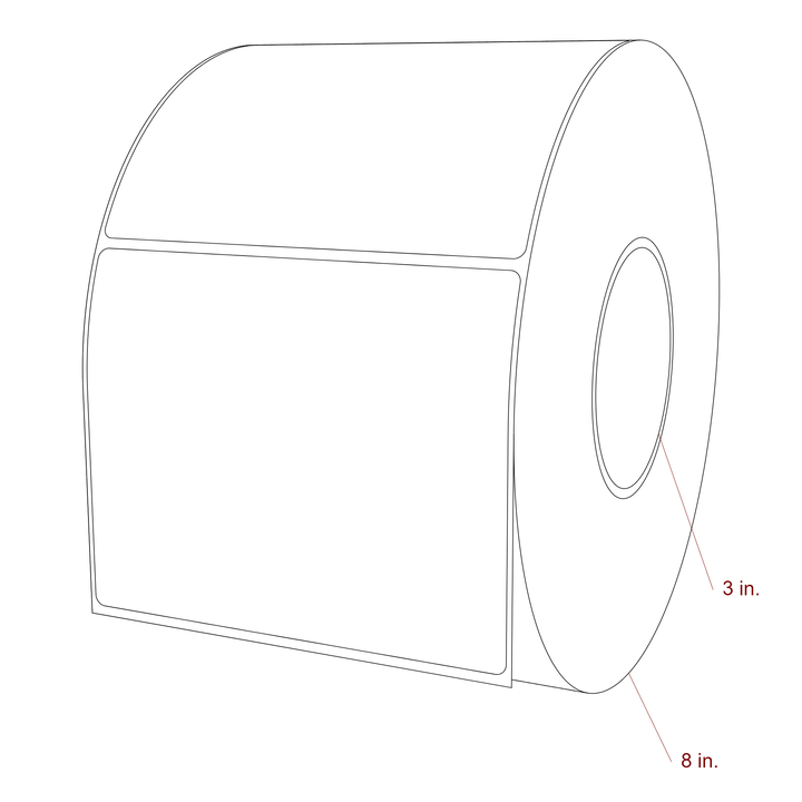 5.25 Inch x 4.25 Inch Rectangle Inkjet Label Roll - 3 Inch Core - 8 Inch Roll OD - 3D Perspective