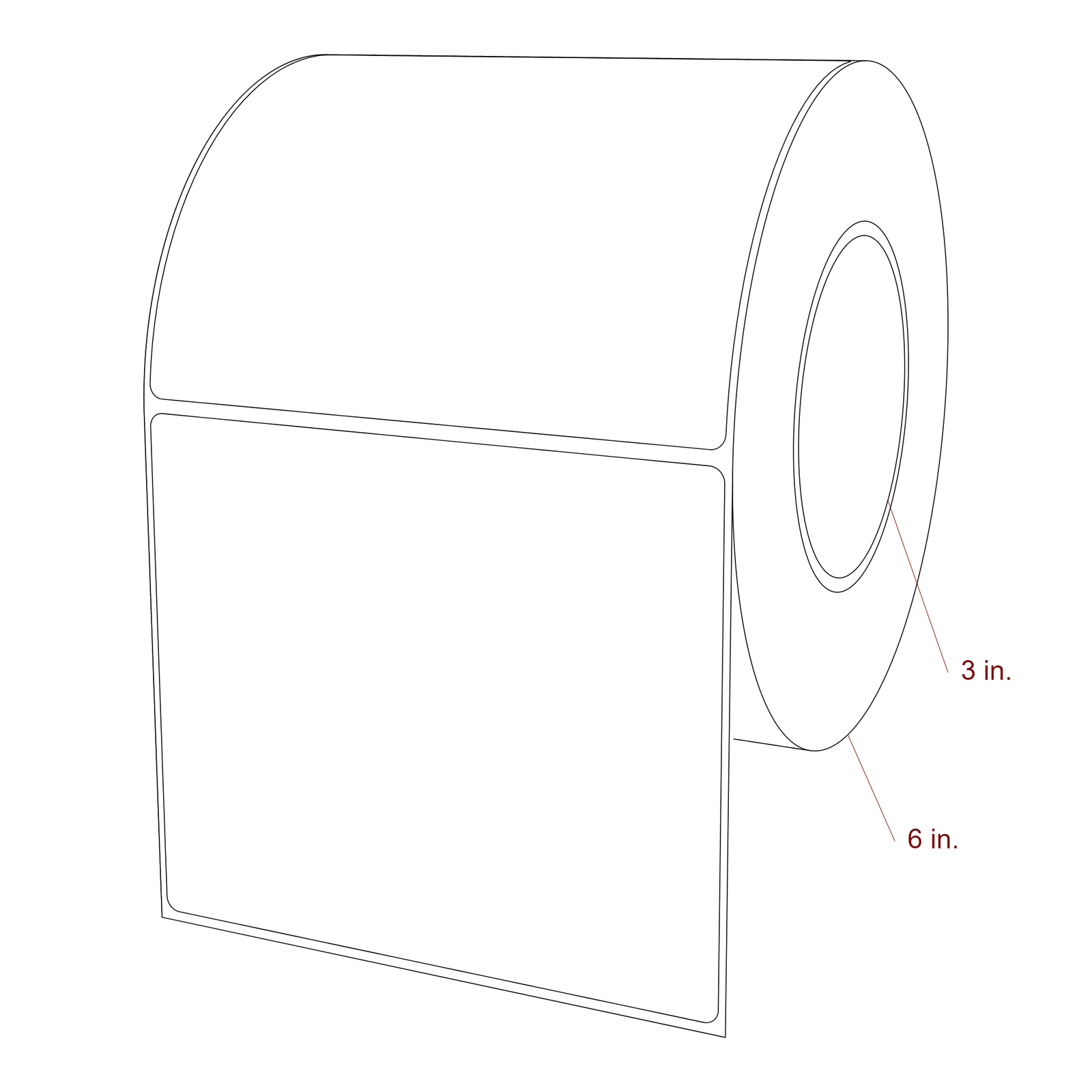 5.25 Inch x 4.5 Inch Rectangle Inkjet Label Roll - 3 Inch Core - 6 Inch Roll OD - 3D Perspective