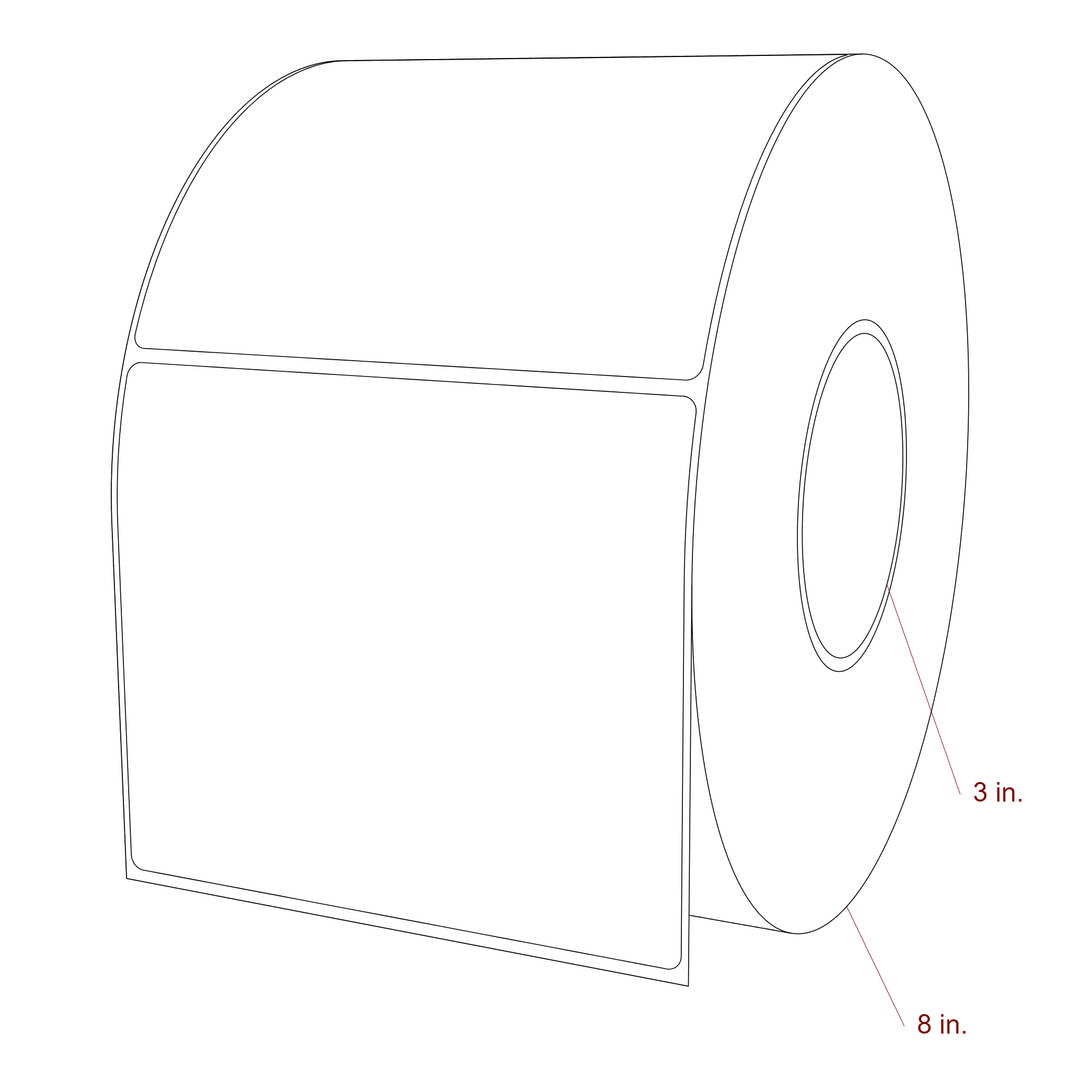 5.25 Inch x 4.5 Inch Rectangle Inkjet Label Roll - 3 Inch Core - 8 Inch Roll OD - 3D Perspective