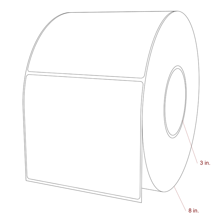 5.25 Inch x 4.5 Inch Rectangle Inkjet Label Roll - 3 Inch Core - 8 Inch Roll OD - 3D Perspective